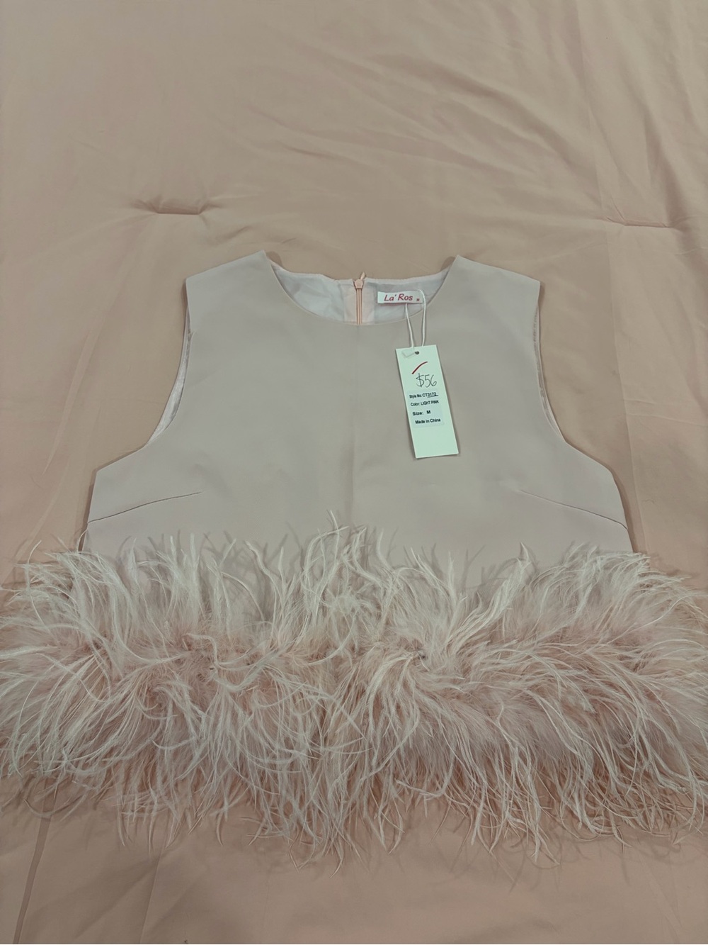 Pink Feather Trim Top